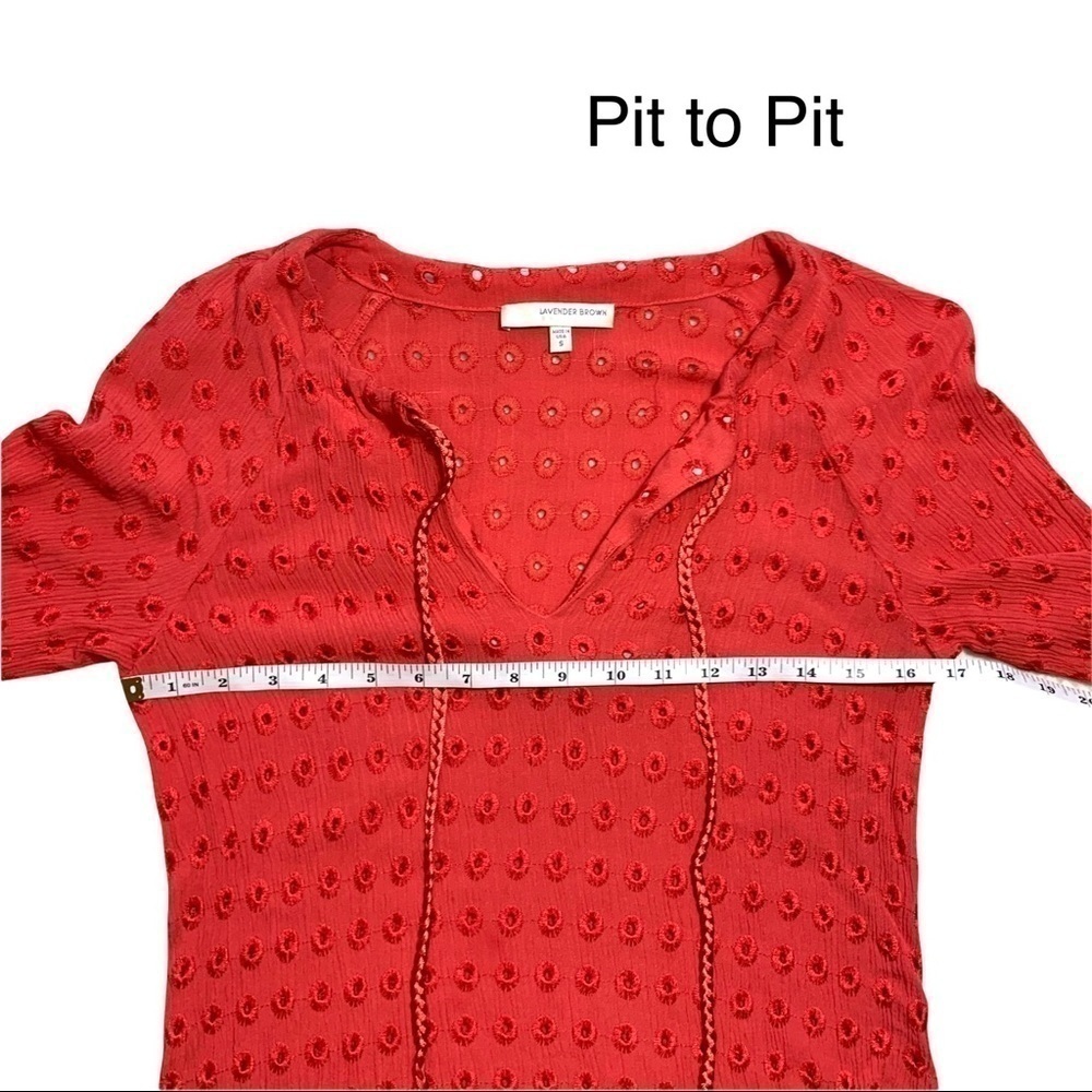Lavender Brown Red Cedric Eyelet Stitch Fix Tassel 3/4 Sleeve Blouse Top Sz S - Picture 14 of 17